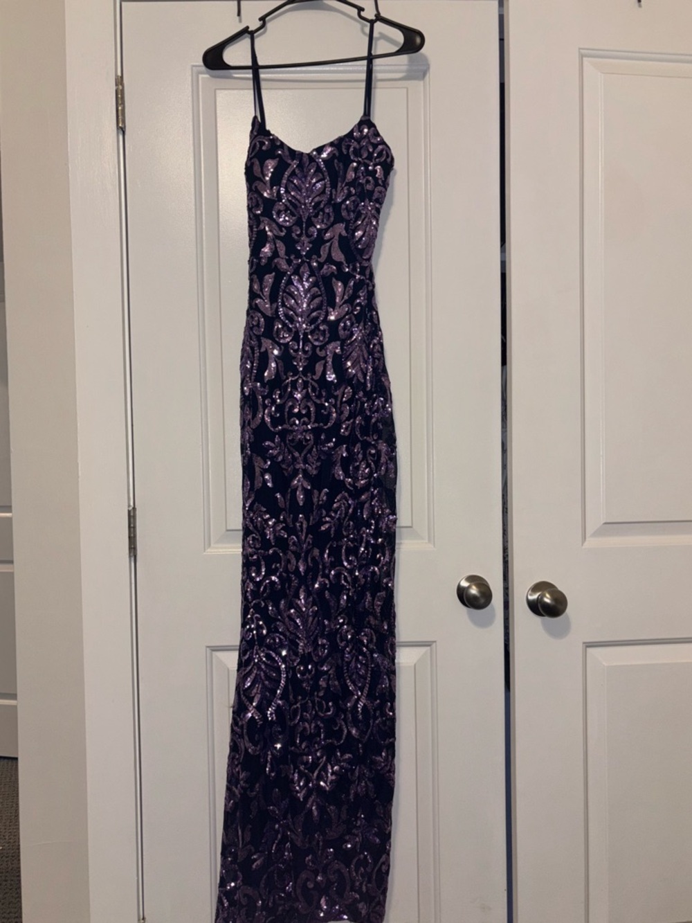 Windsor Purple Sequin Maxi Dress with Spaghetti Straps